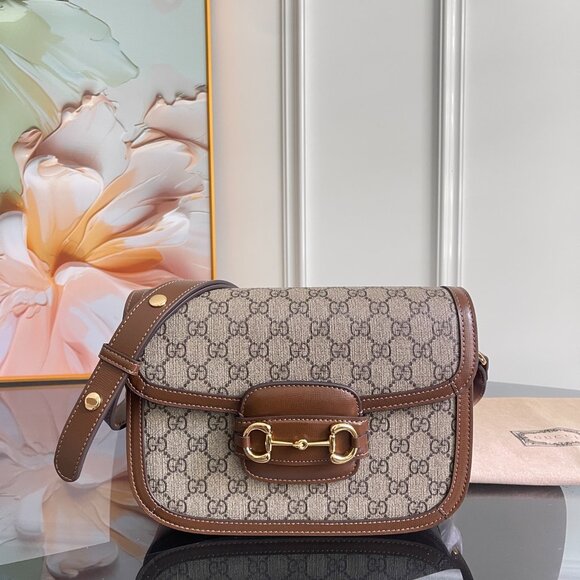 Gucci Horsebit 1955 GG Shoulder Bag Small Beige/Brown - Picture 1 of 9